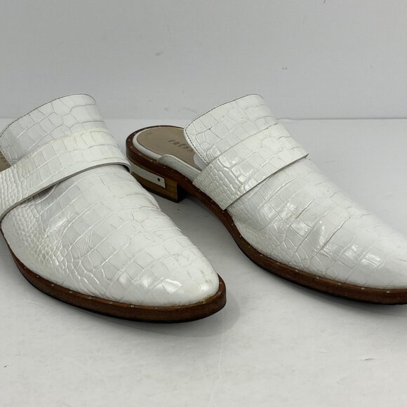 Freda Salvador Mules Slippers Size 8.5 White Leather Pointed Toe Block Heel 1in - Picture 1 of 6